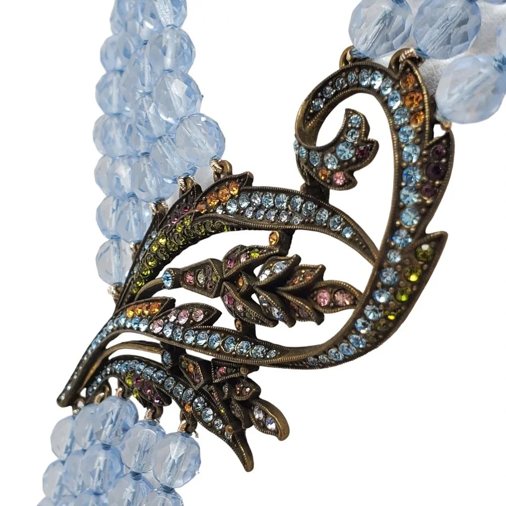 Blue Beaded Tassel‎ Necklace Heidi Daus Swarovski Crystal Layered Runway Fringe